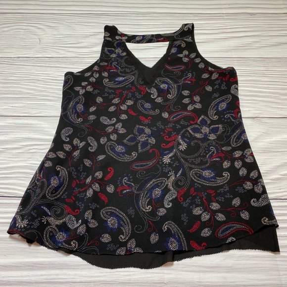Sanctuary Double Layer V Neck Tank Black Paisley - Picture 10 of 12
